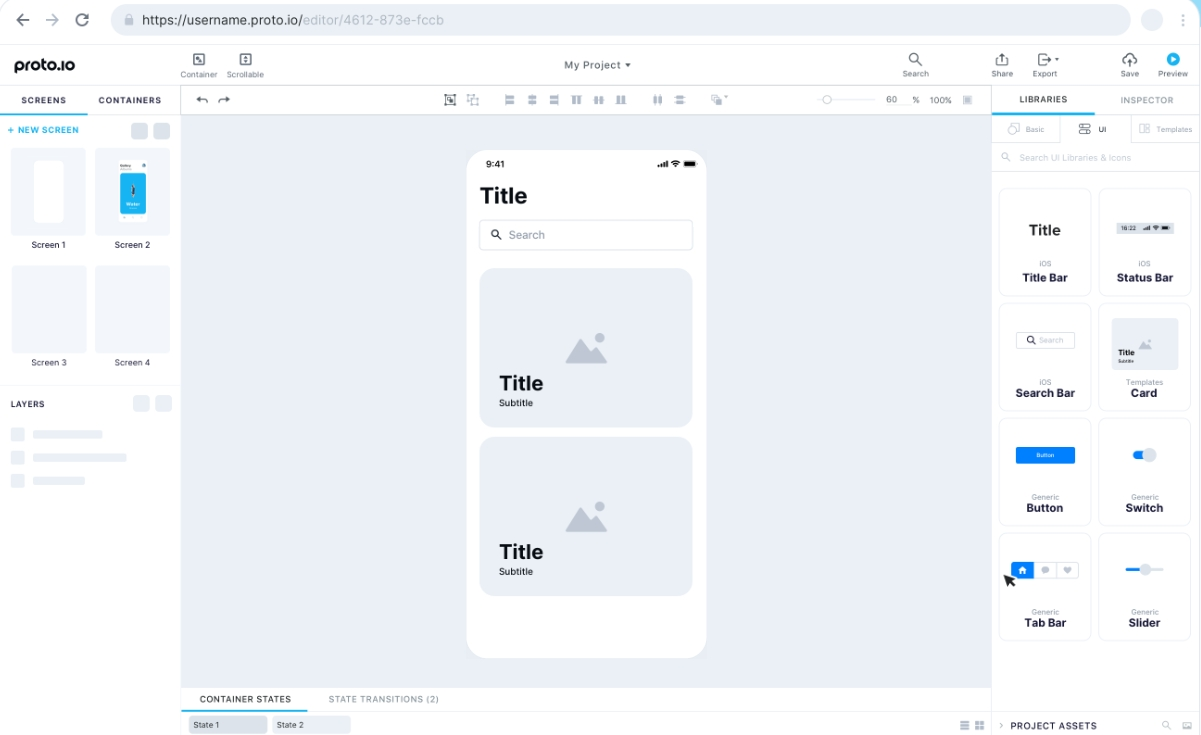 Интерфейс сервиса Proto.io. Источник: proto.io